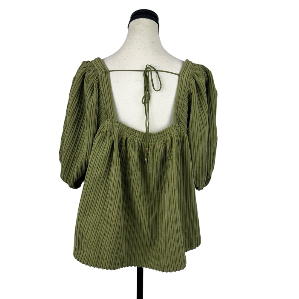 Free People Raquel Cord Top Blouse Womens S Olive Square Neck Boho Soft Girl - Picture 5 of 13